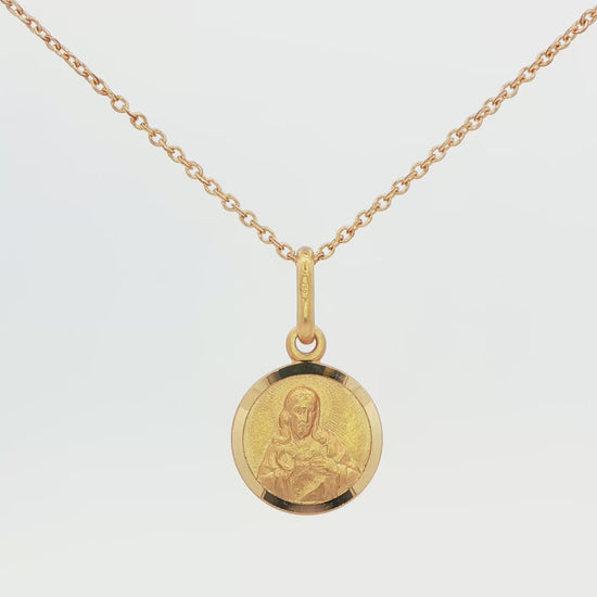 18K YG SACRED HEART JESUS&LADY CARMEN MEDAL W\ CHAIN 2.5G 16933-16