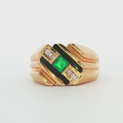 Emerald, Diamond and Onyx Fashion Ring
