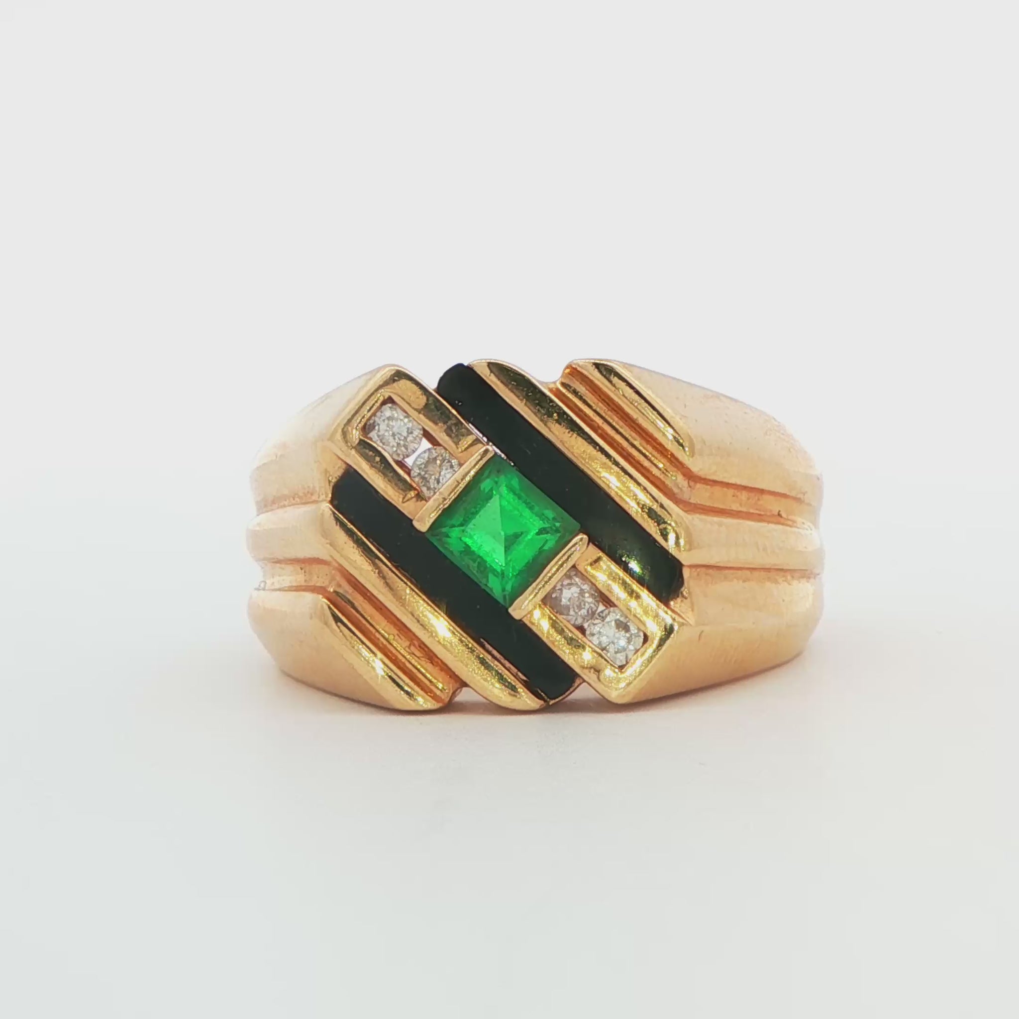 Emerald, Diamond and Onyx Fashion Ring