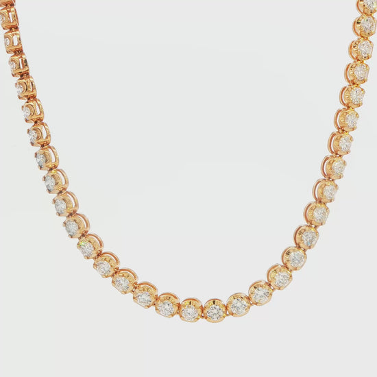 14K YG LG 6.98 CTW 16'  DIAMOND TENNIS NECKLACE CUPCAKE SET, EACH STONE 7 PTS, 10.1 G
