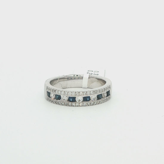 14K WG DIAMOND AND SAPPHIRE PRONG ROUND RING .28 TCW, .33 TDW