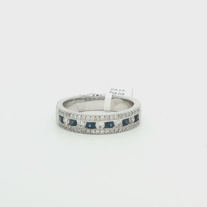14K WG DIAMOND AND SAPPHIRE PRONG ROUND RING .28 TCW, .33 TDW
