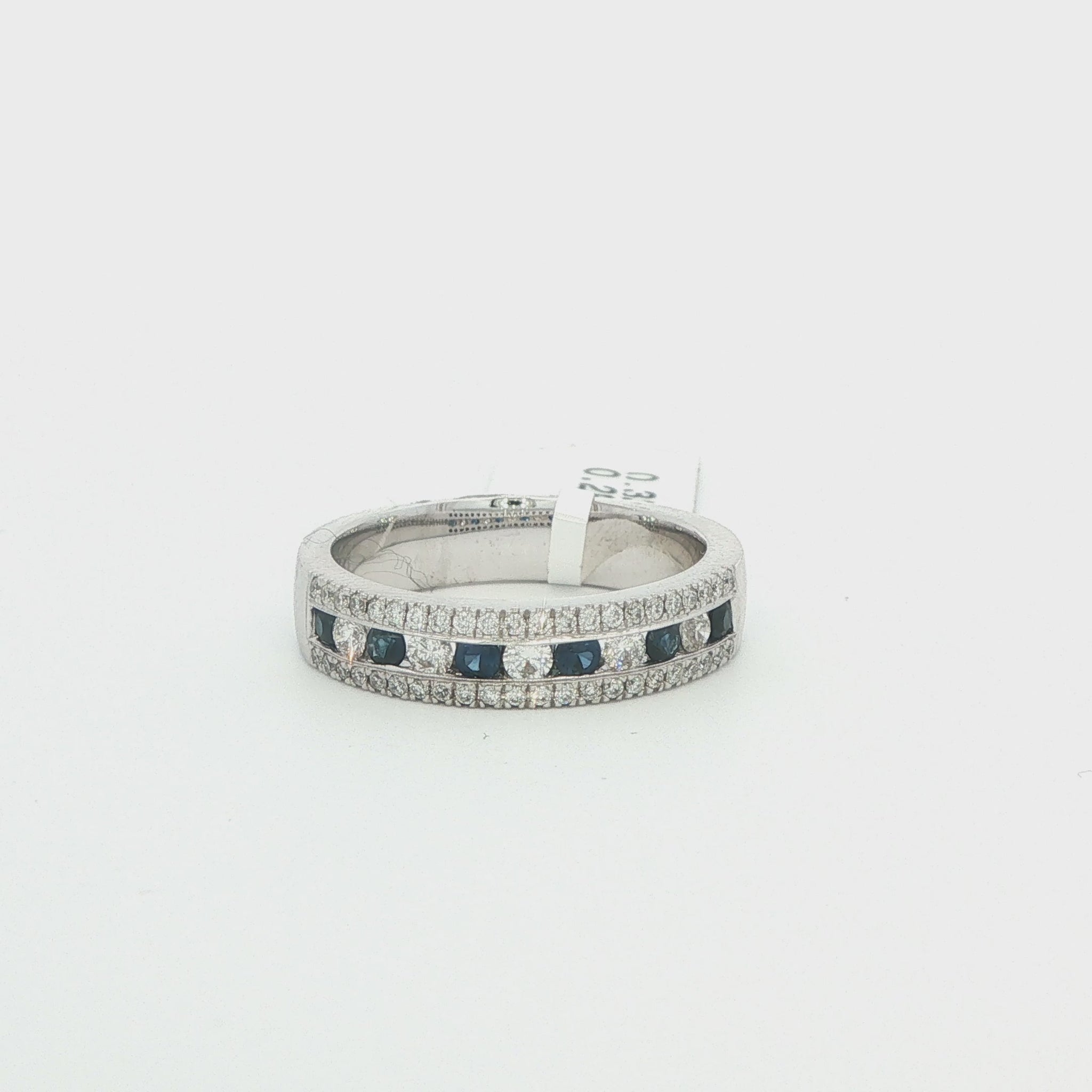 14K WG DIAMOND AND SAPPHIRE PRONG ROUND RING .28 TCW, .33 TDW