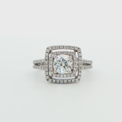 18K White Gold Diamond Halo Engagement Ring