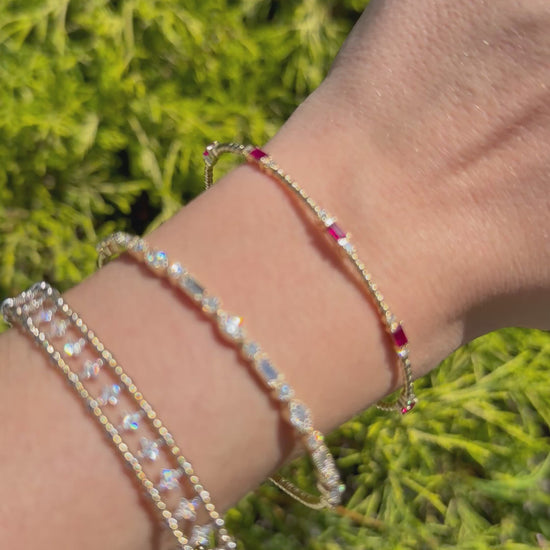 Two-Tone Diamond Bead Bangle Bracelet