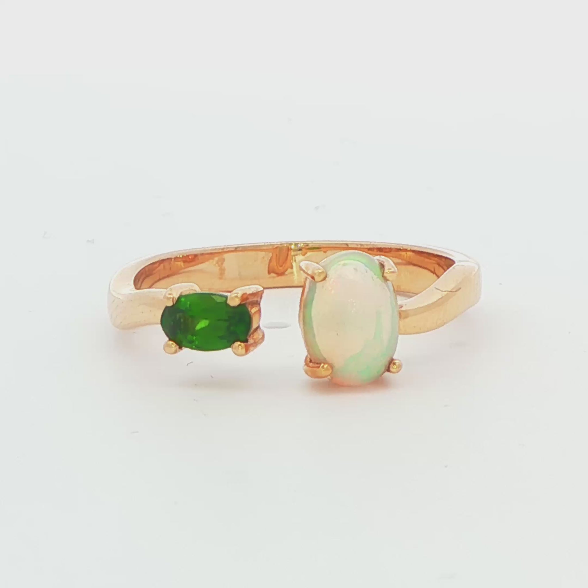 14K YG ETHIOPIAN OPAL AND CHROME DIOPSIDE NEGATIVE SPACE RING