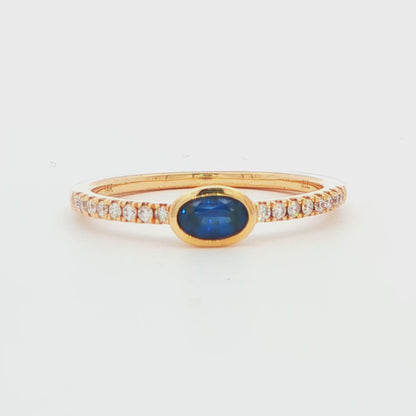 East West Oval Sapphire and Diamond Stackable Ring