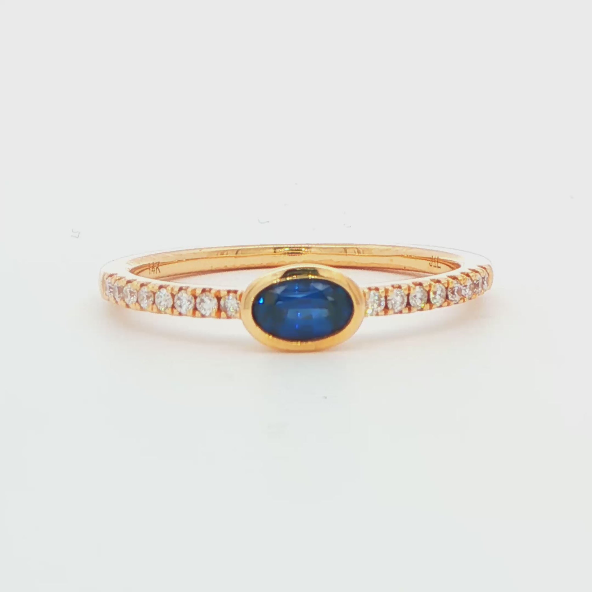 East West Oval Sapphire and Diamond Stackable Ring