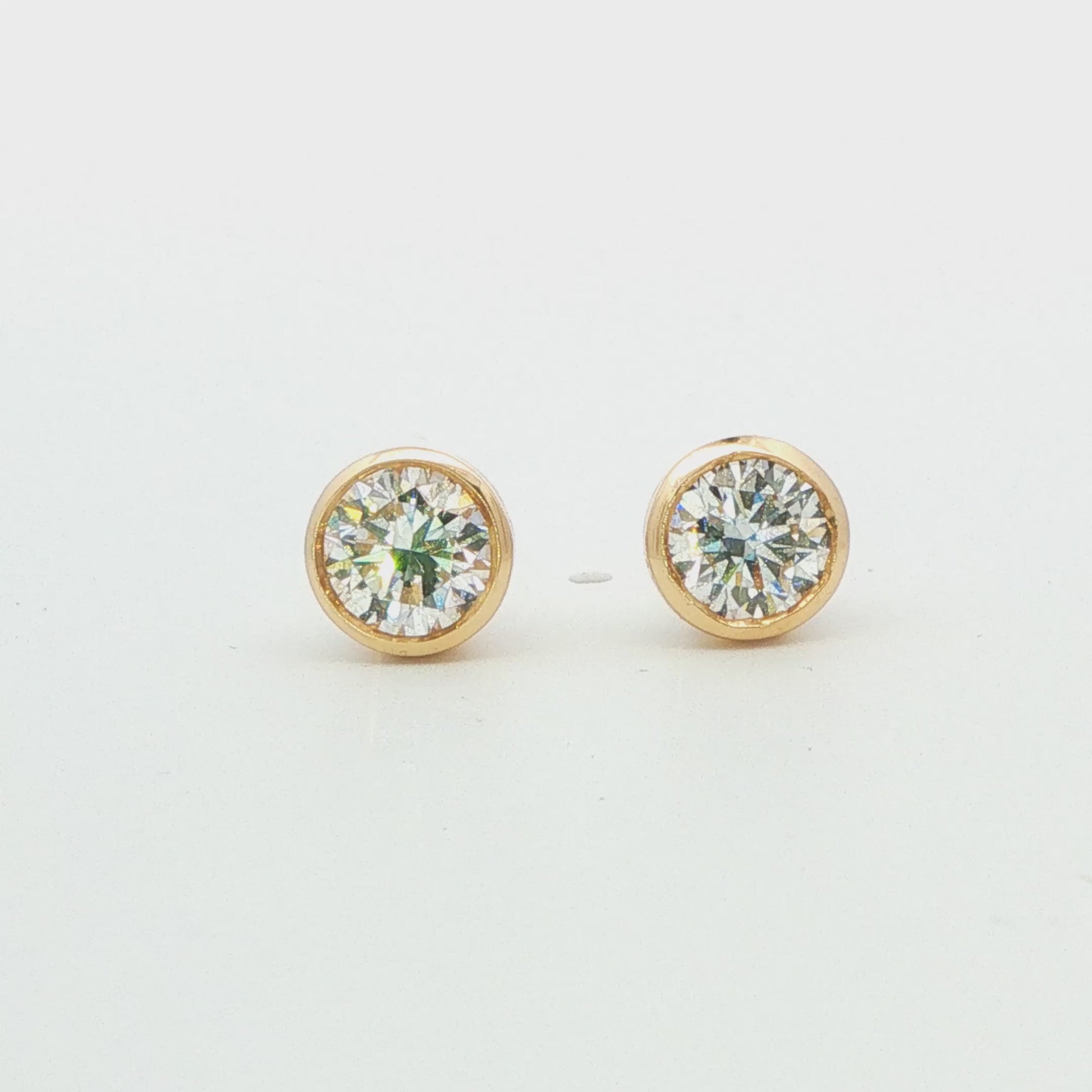 14K YG LG: 1.50 CTW ROUND BEZEL SET DIA STUD EARRINGS