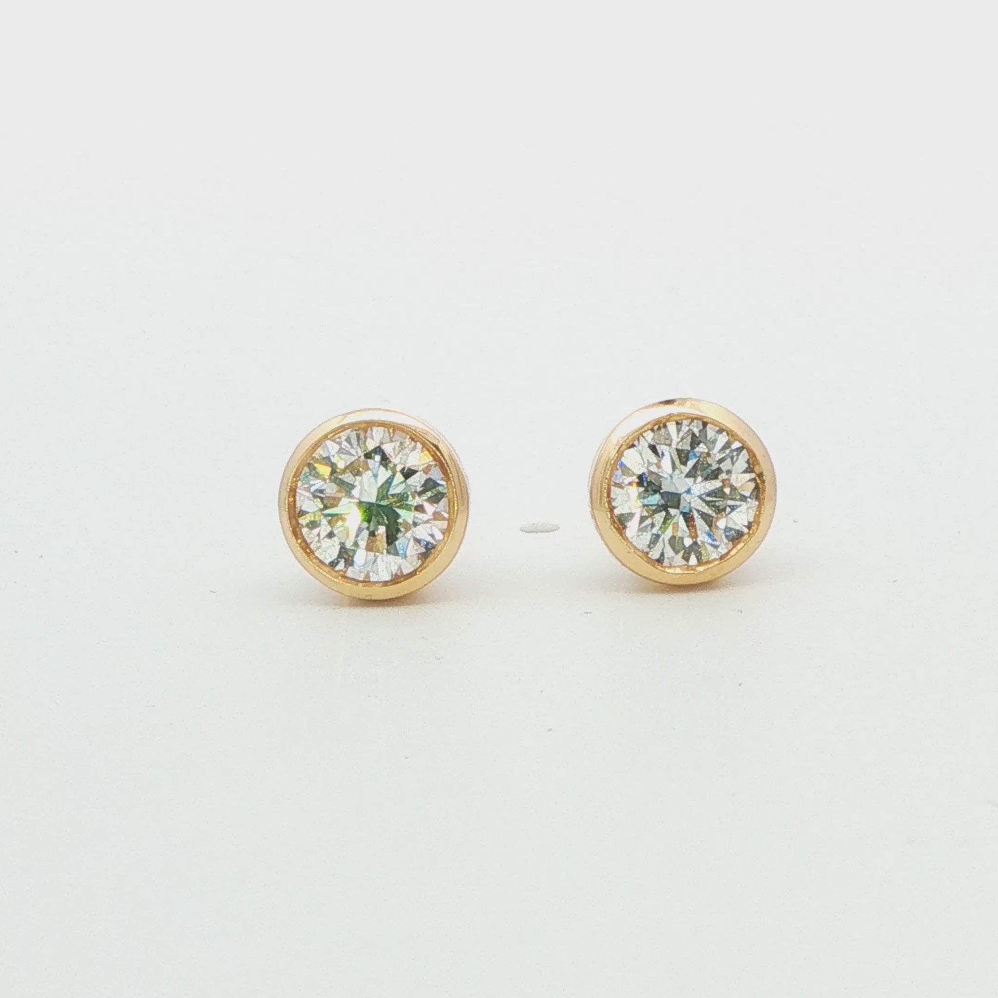 14K YG LG: 1.50 CTW ROUND BEZEL SET DIA STUD EARRINGS