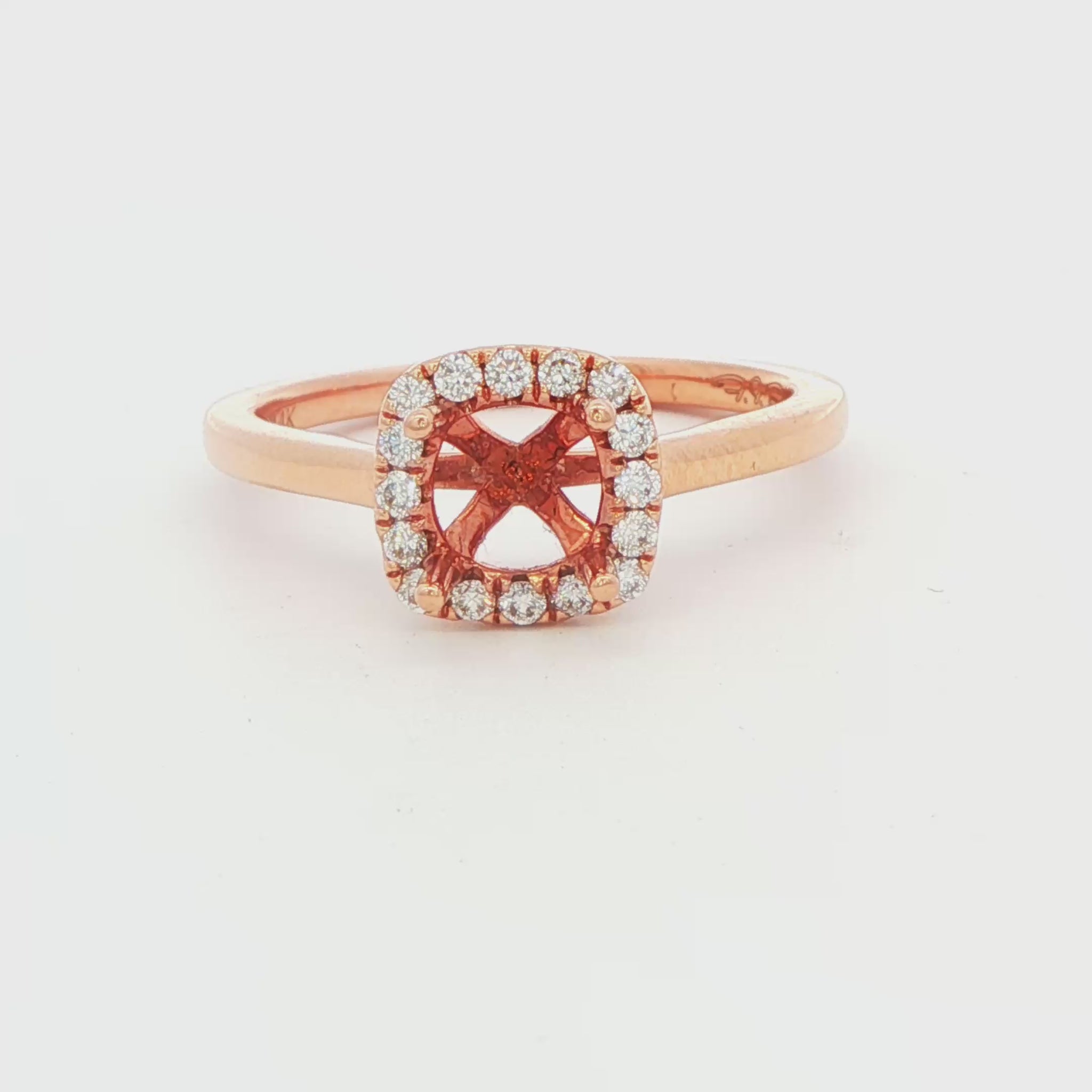 Rose Gold Cushion Halo Diamond Semi-Mount Ring