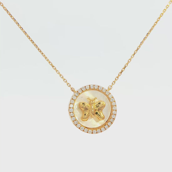 Diamond & Mother-of-Pearl Butterfly Pendant Necklace