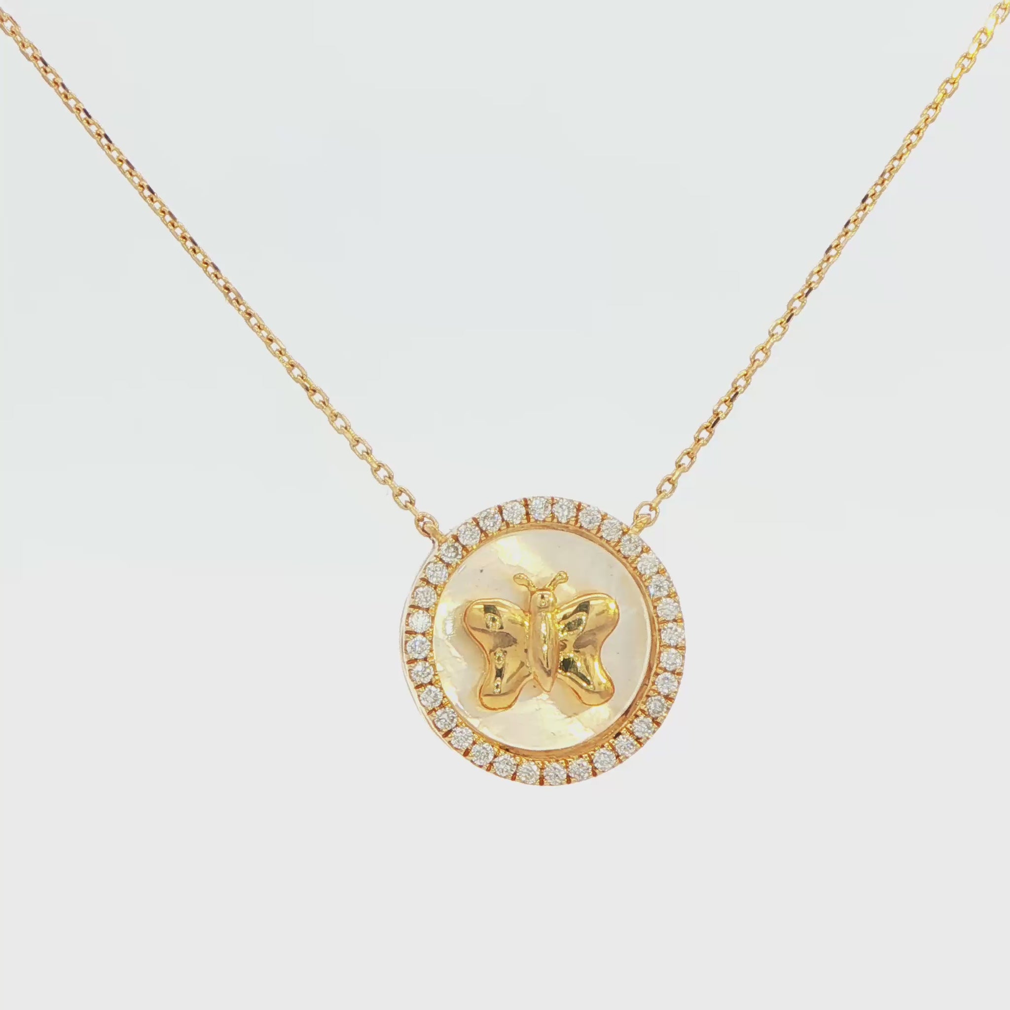 Diamond & Mother-of-Pearl Butterfly Pendant Necklace