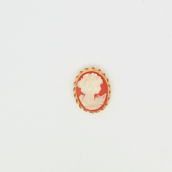 14K Yellow Gold Shell Cameo Brooch
