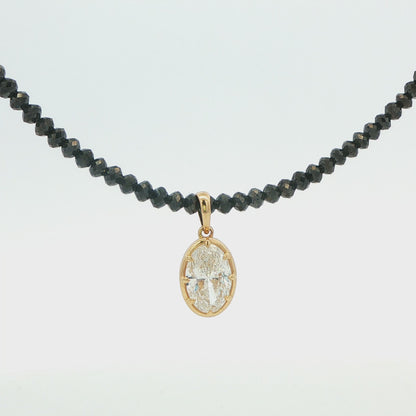 Black Diamond Bead Necklace with Oval Lab-Grown Diamond Pendant
