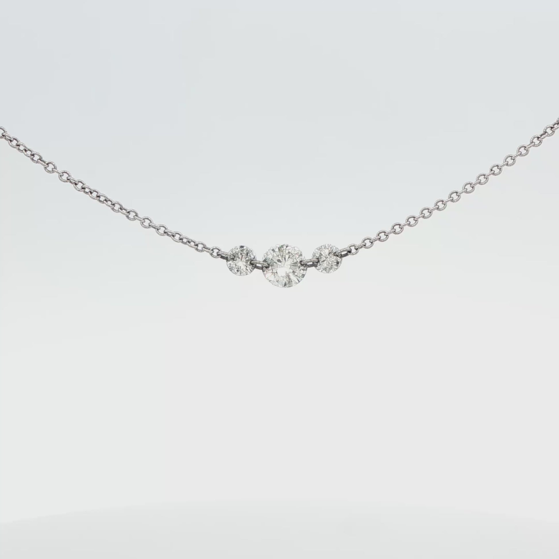 SDJ .46 CTW 3 STONE PENDANT 14K WG 18\" ADJ DIA