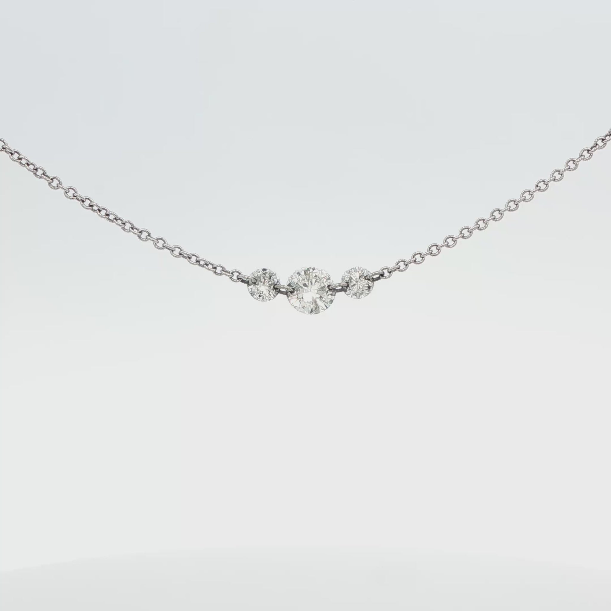 SDJ .46 CTW 3 STONE PENDANT 14K WG 18\" ADJ DIA