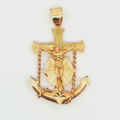 14K YG MARINE ANCHOR CROSS PEND AT 5.56G