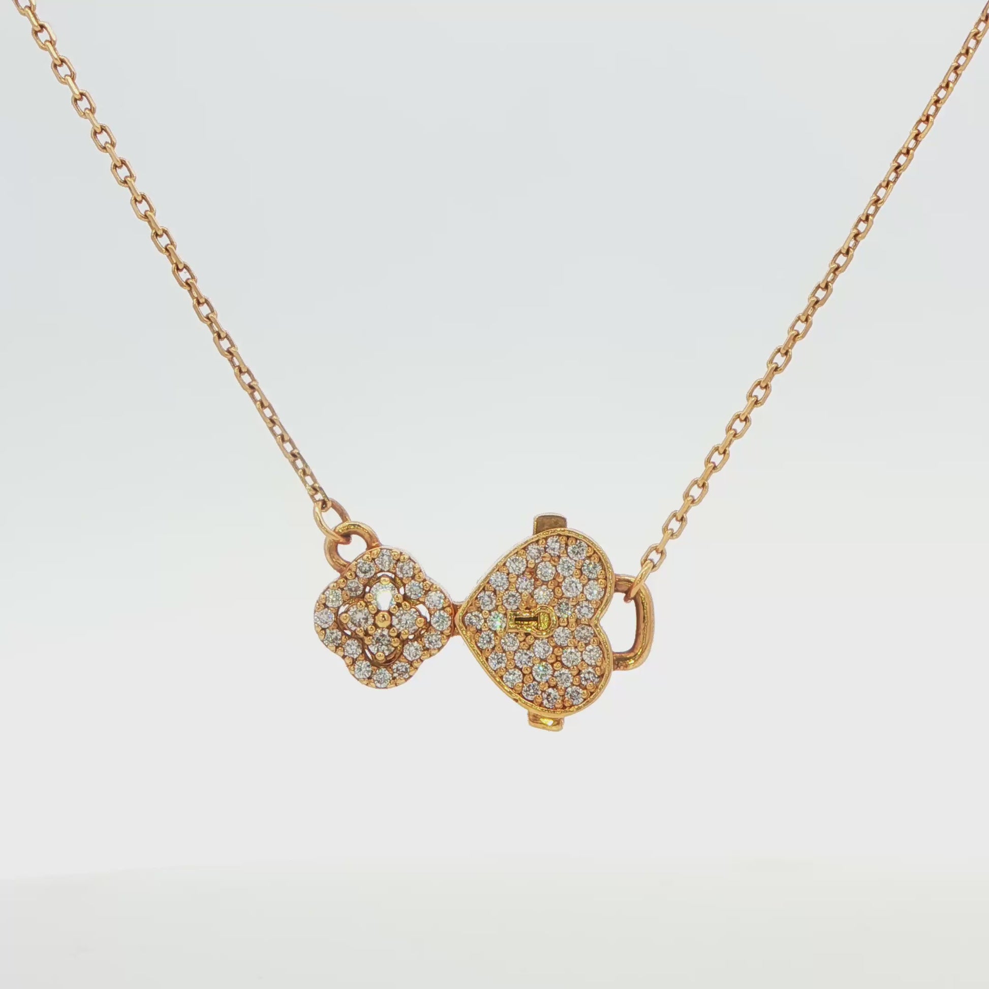 Diamond Key and Heart Necklace