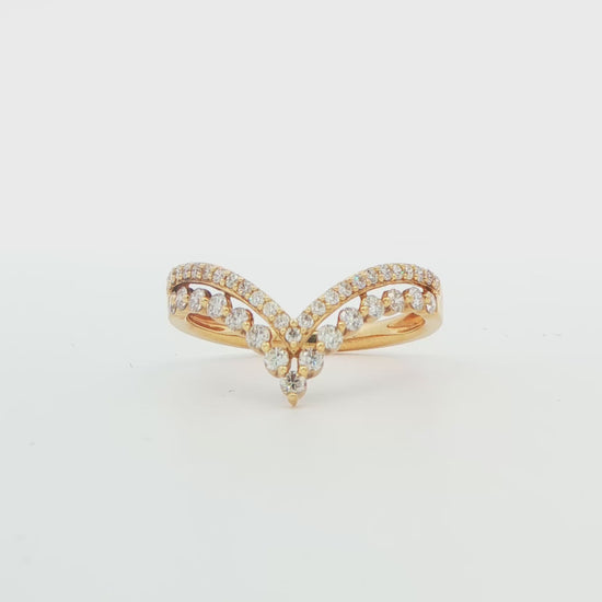 18K Yellow Gold V-Shape Diamond Ring 