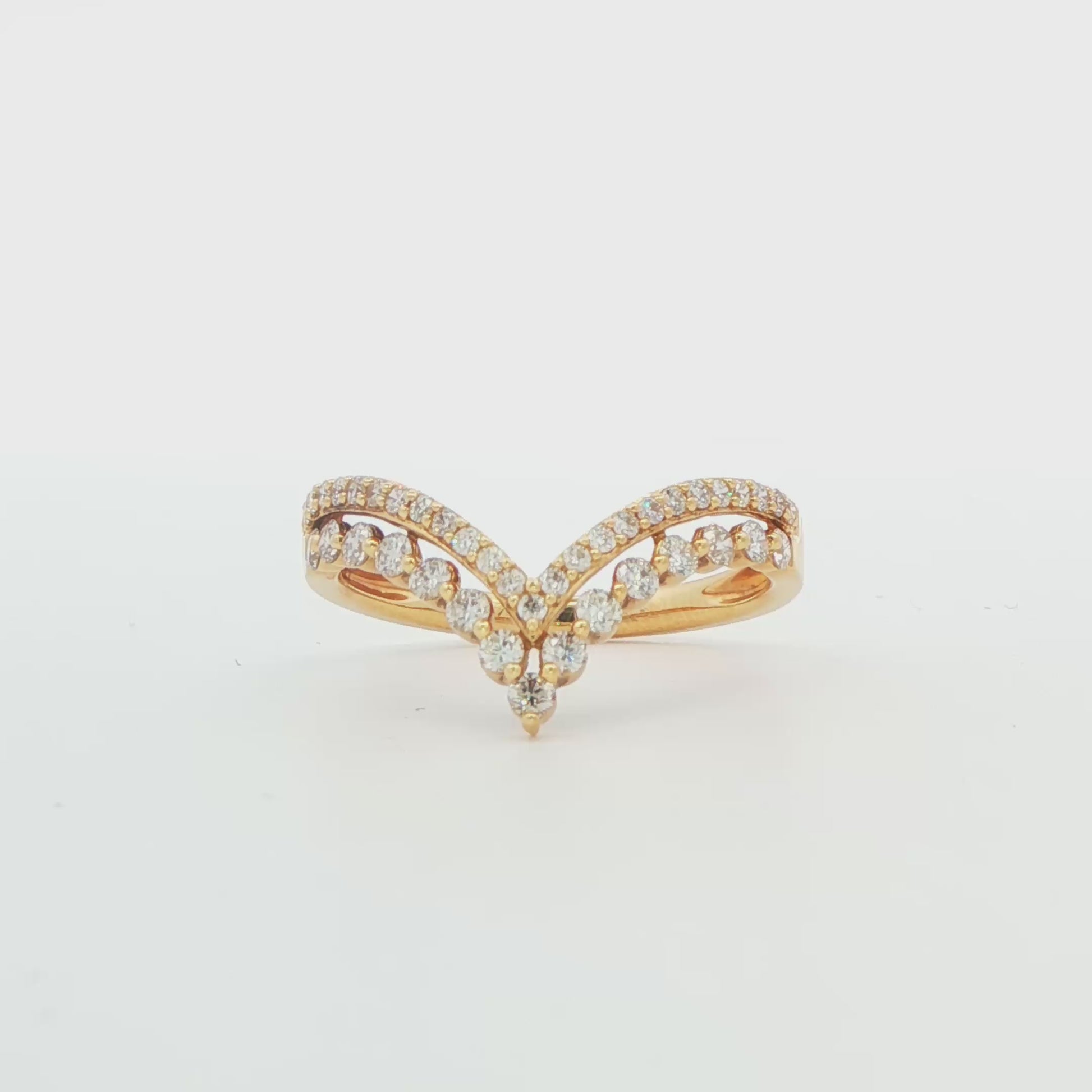 18K Yellow Gold V-Shape Diamond Ring 