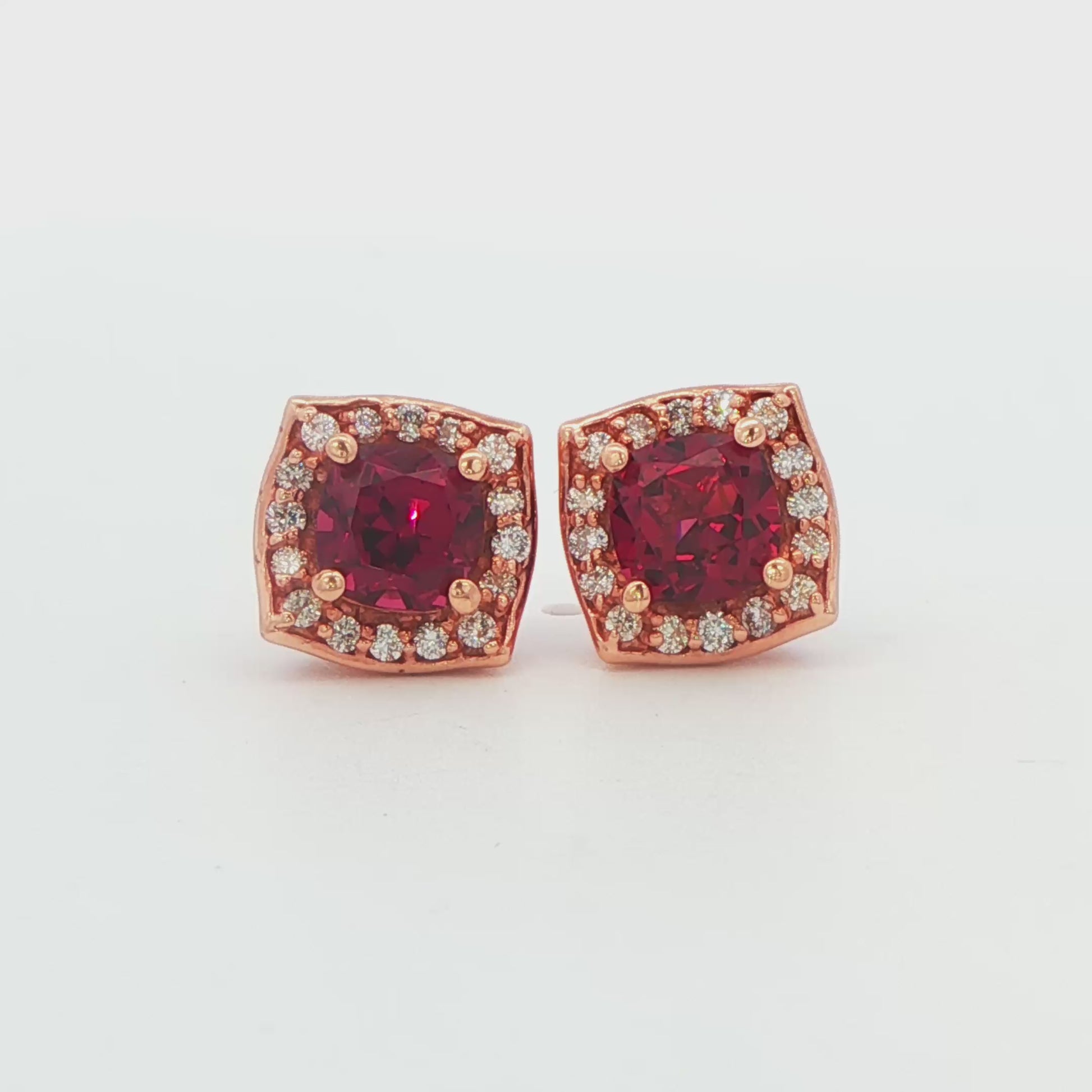 Rhodolite Garnet and Diamond Halo Stud Earrings