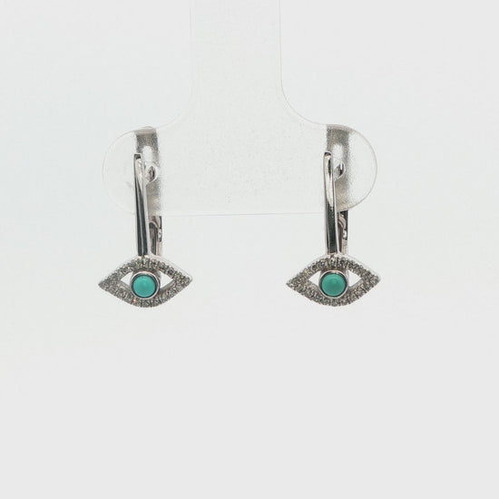 14K WG AND TURQ DANGLE EVIL EYE EARINGS