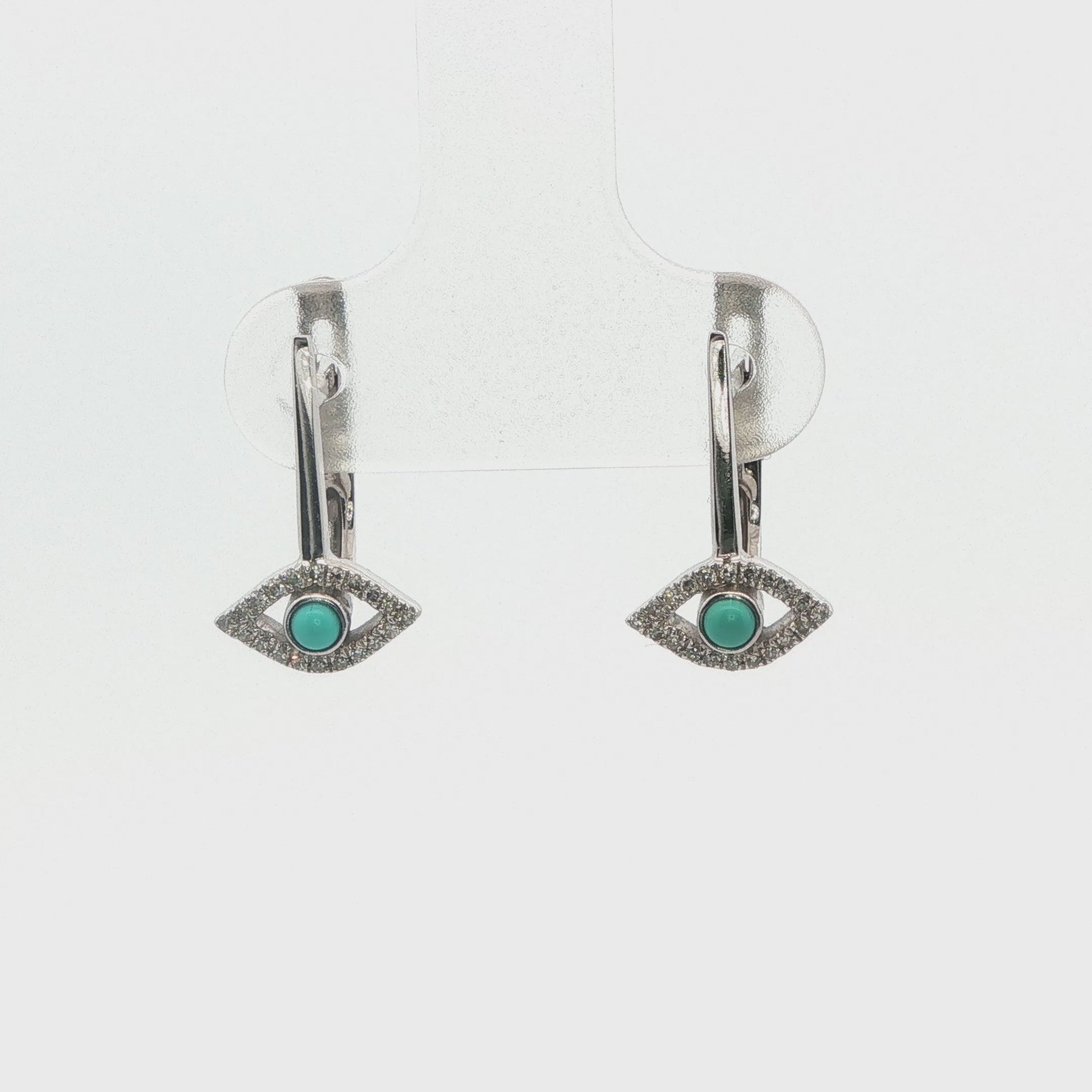 14K WG AND TURQ DANGLE EVIL EYE EARINGS
