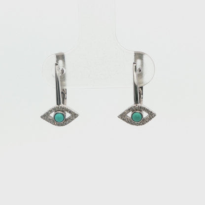 14K WG AND TURQ DANGLE EVIL EYE EARINGS