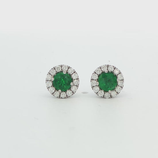 Emerald and Diamond Halo Stud Earrings