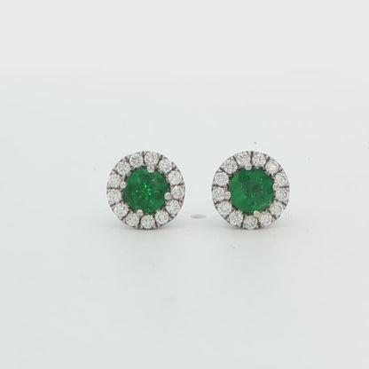 Emerald and Diamond Halo Stud Earrings