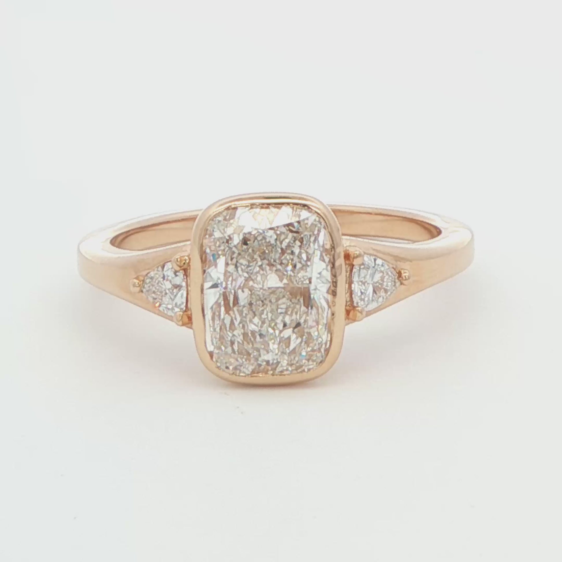Elongated Cushion Three-Stone Engagement Ring