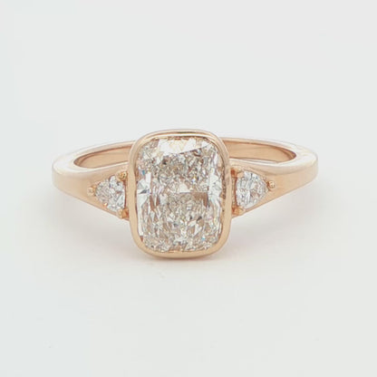 Elongated Cushion Three-Stone Engagement Ring