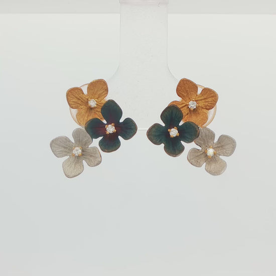 Tri-Flower Diamond Stud Earrings