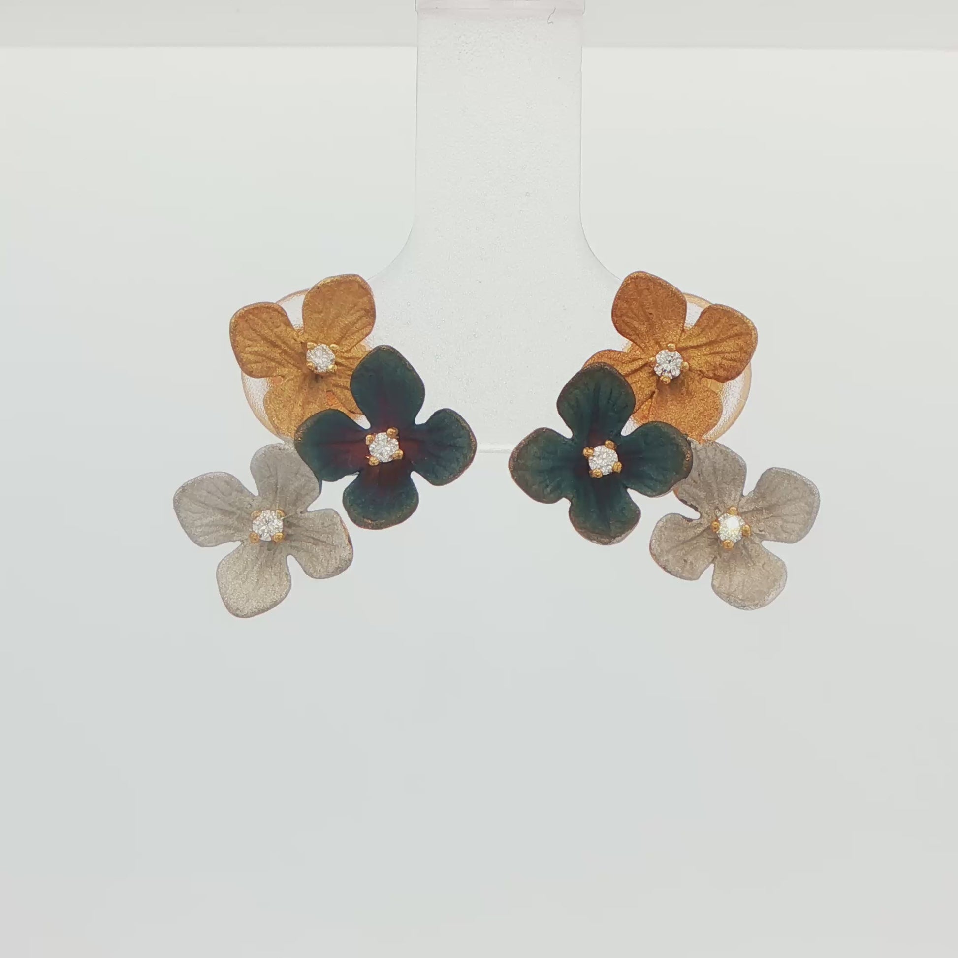 Tri-Flower Diamond Stud Earrings