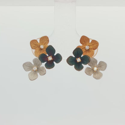 Tri-Flower Diamond Stud Earrings