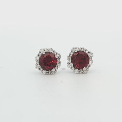 Garnet Halo Stud Earrings