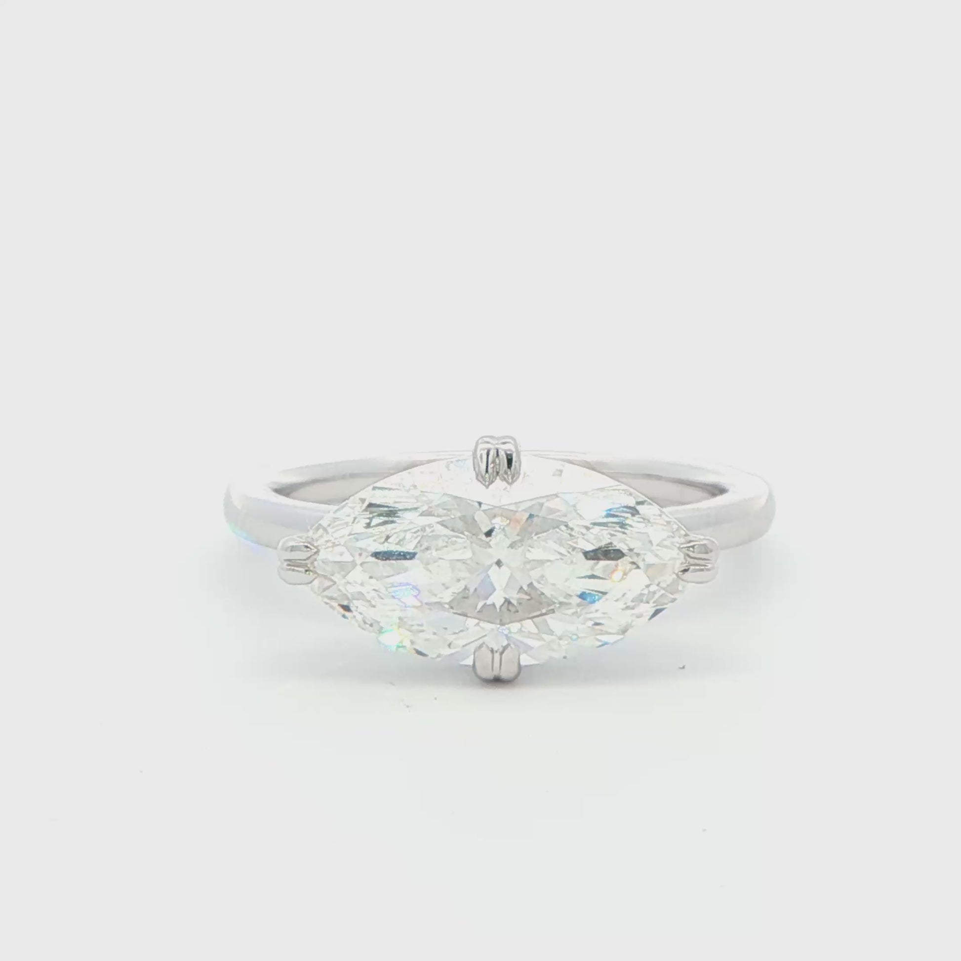 14K White Gold Lab-Grown Diamond East-West Marquise Engagement Ring Hidden Halo