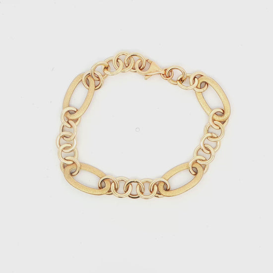 14K YG FANCY LINK  MAT FINISH BRACELET 6.3G