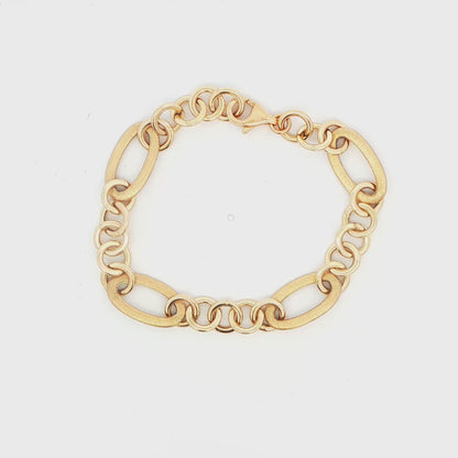 14K YG FANCY LINK  MAT FINISH BRACELET 6.3G