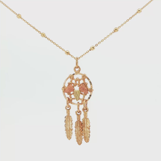 14K YG DREAM CATCHER NECKLKACE W\ BEAD CHAIN