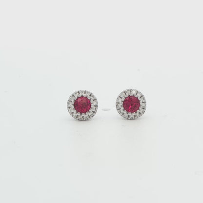 18K WG RUBY & DIA HALO STUDS 2RU .20 DIA 0.06CTW