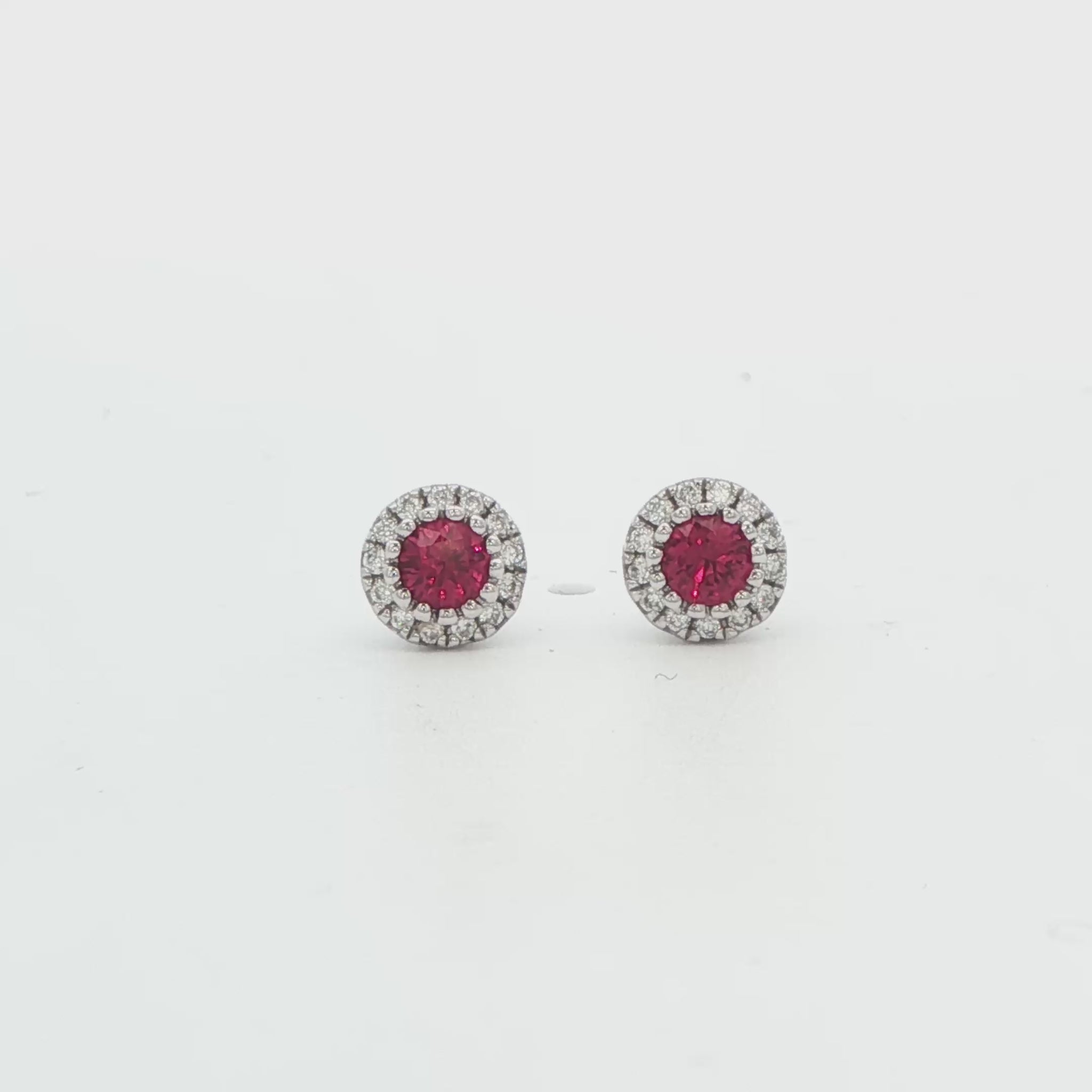 18K WG RUBY & DIA HALO STUDS 2RU .20 DIA 0.06CTW