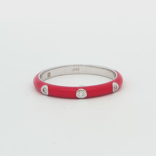 18K WG AND RED ENAMEL DIA BAND .02 CTTW