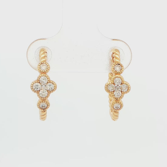 14K YG CLOVER TWIST DIA HOOP AT 0.33CTTW