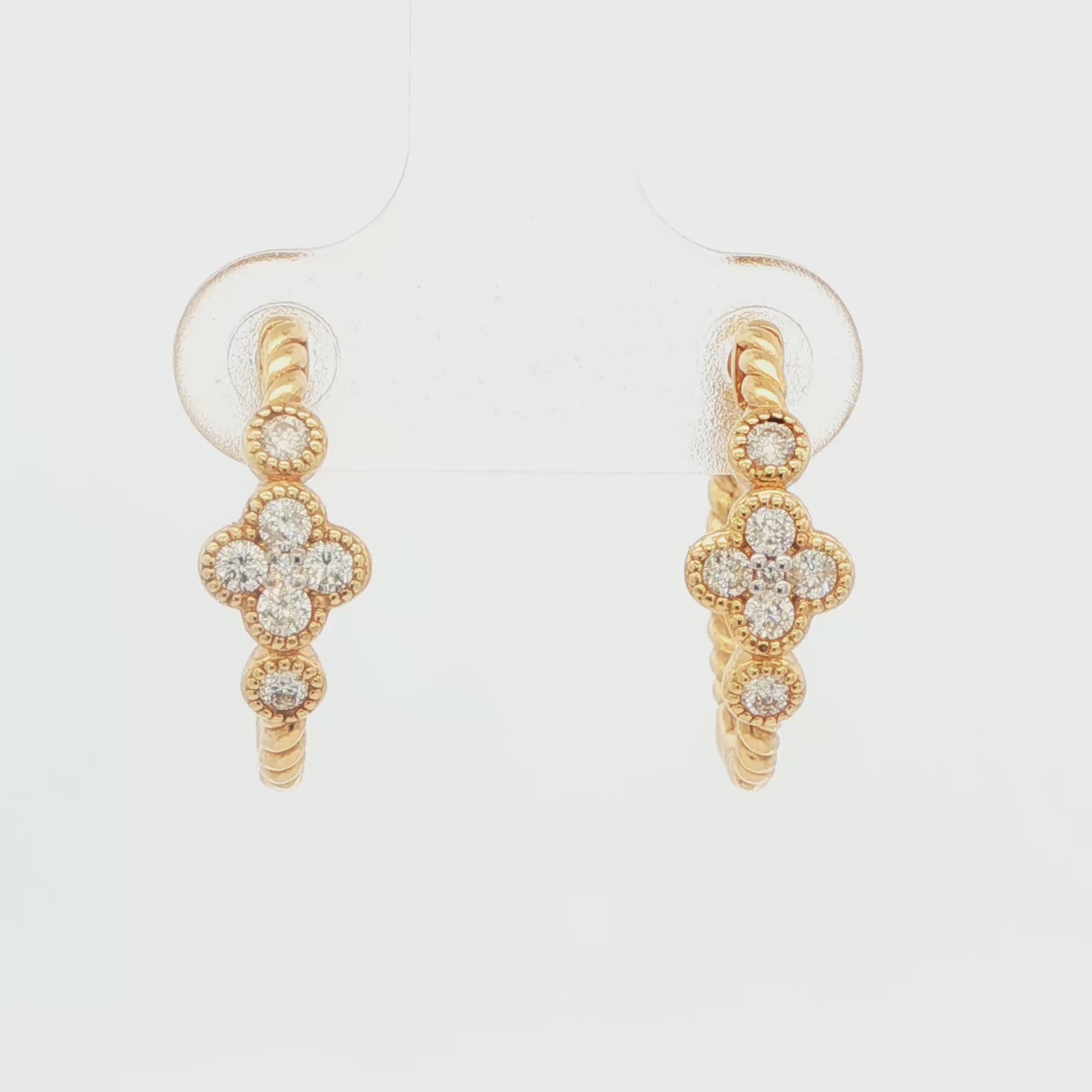 14K YG CLOVER TWIST DIA HOOP AT 0.33CTTW