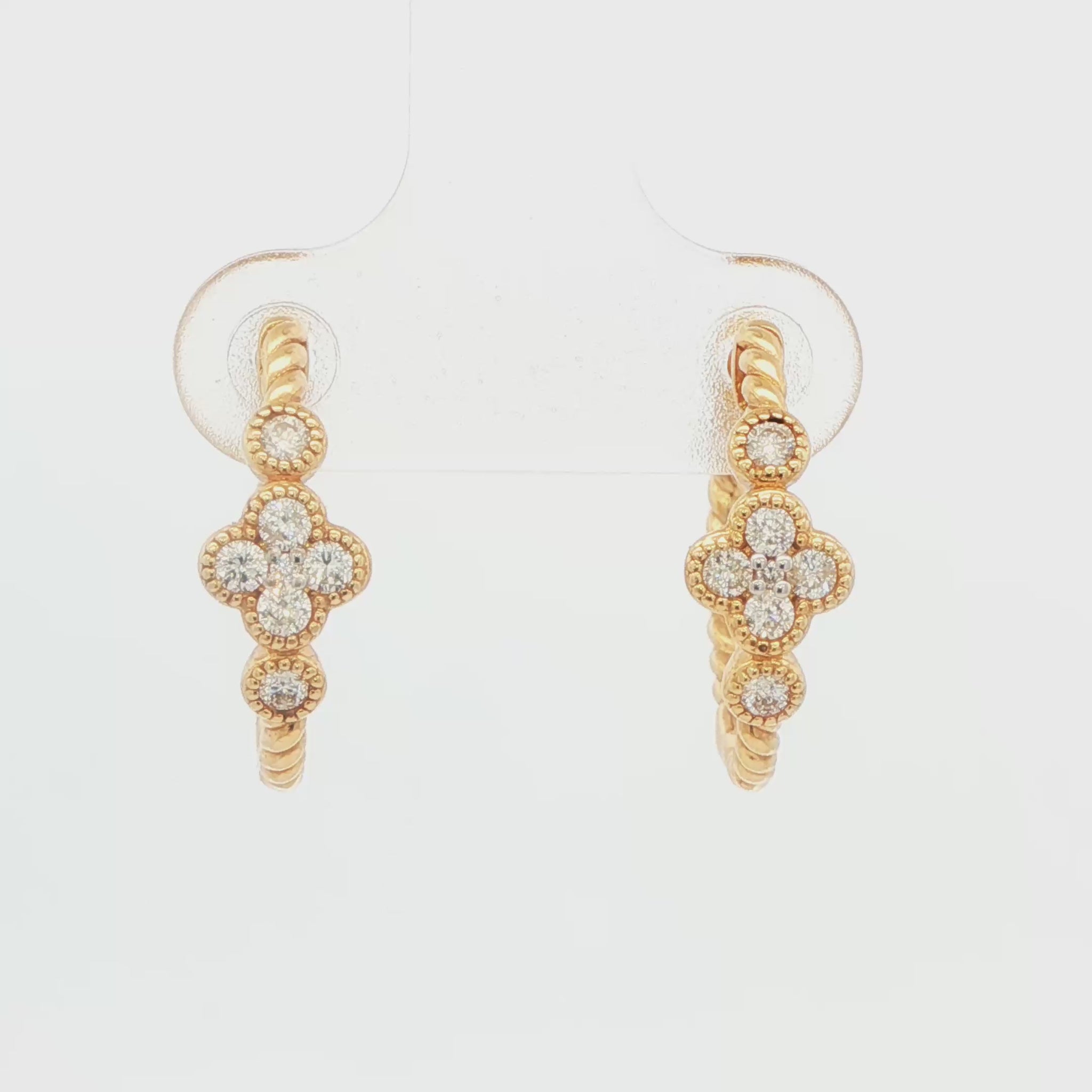 14K YG CLOVER TWIST DIA HOOP AT 0.33CTTW