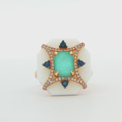 Amazonite, Sapphire and Diamond Ring