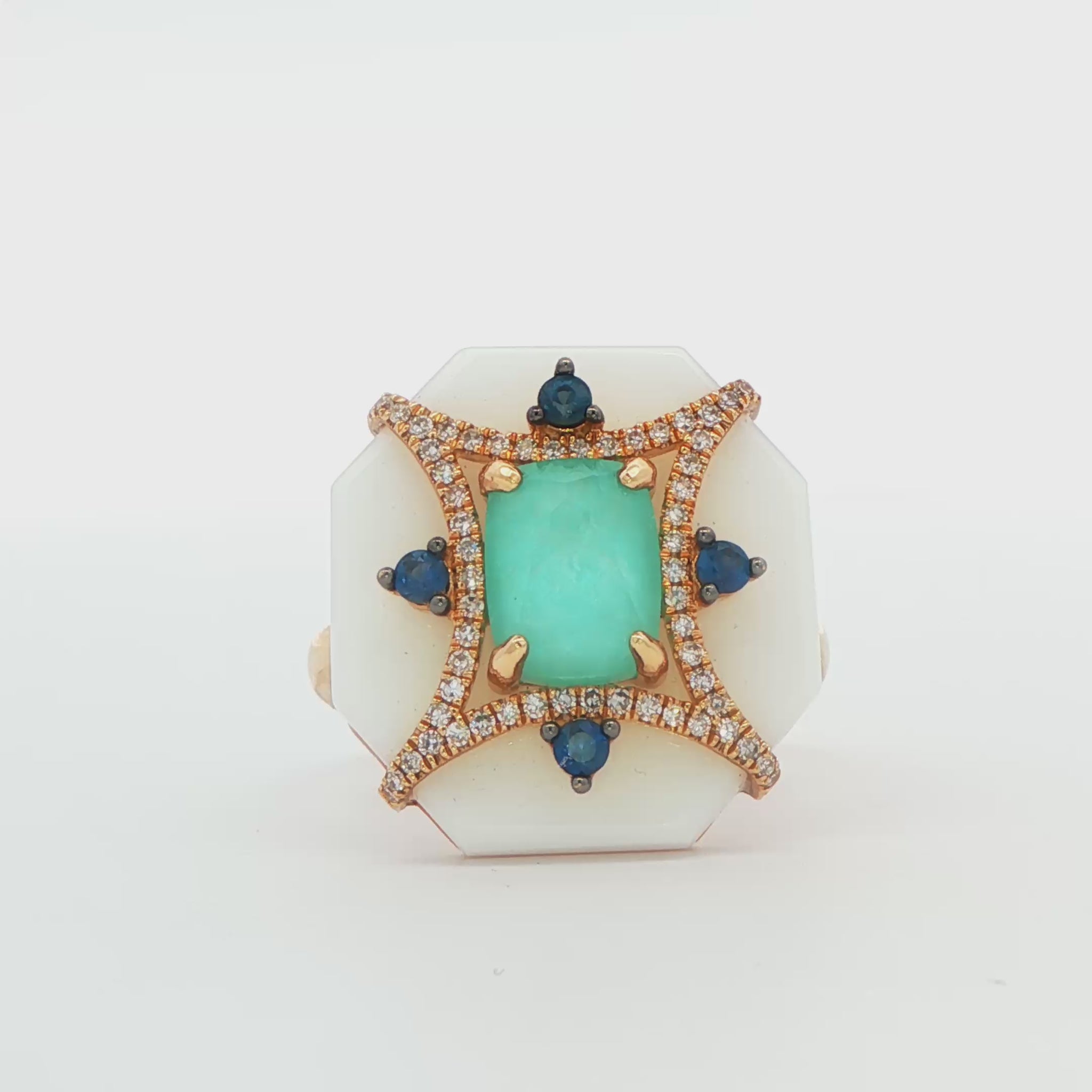 Amazonite, Sapphire and Diamond Ring