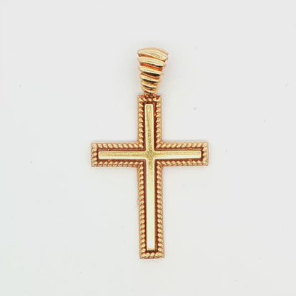 14K YG FANCY CROSS WITH BEAD TRIM AND RIDGED BALE, 3.7g